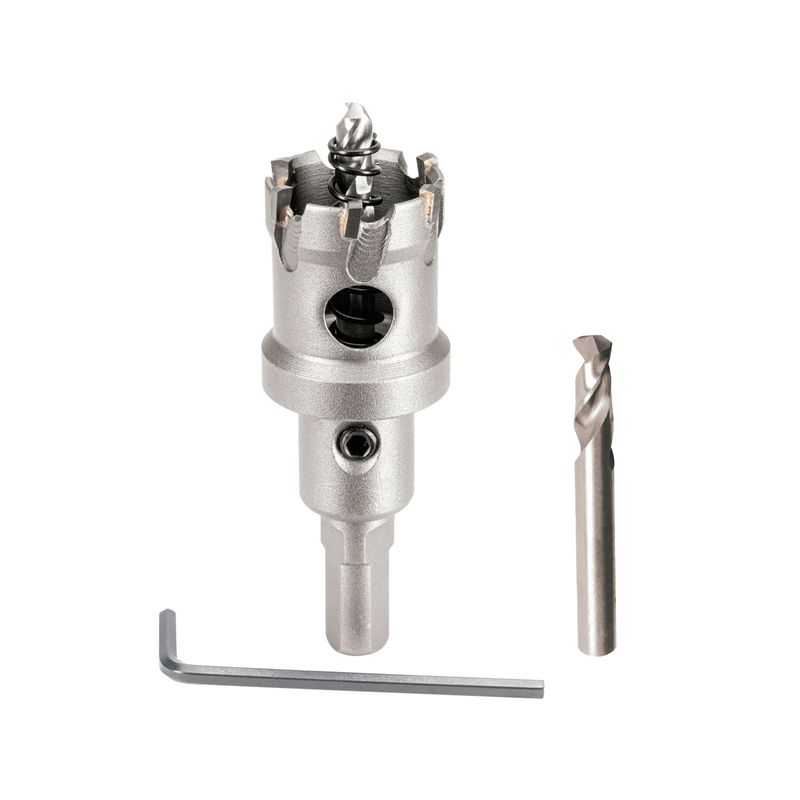 Brocasierra carburo de tungsteno Truper de 1-1/8 pulgadas, con broca guía y llave Allen en color plateado