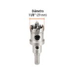 Brocasierra carburo de tungsteno 1-1/8 pulgadas Truper, gráfico con línea de medida del diámetro de 11/8 pulgadas