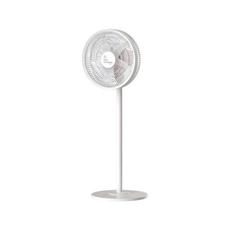 Abanico de pedestal recargable 16 pulgadas 5 aspas 17 W 100-240 V Fan Breeze, vista frontal completa en color blanco