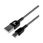 Cable trenzado con conector Tipo C macho a USB 2.0 A macho de 1.8 m Xtech, extremos de los conectores y cable blanco y negro