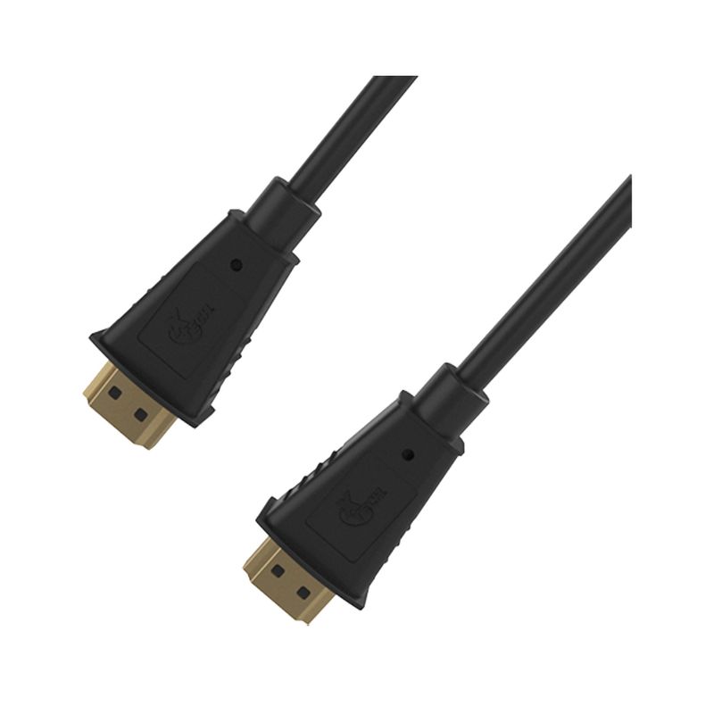 Cable HDMI macho a HDMI macho Xtech de resolución hasta 3840x2160p y longitud 7.62 m, primer plano de los conectores negros