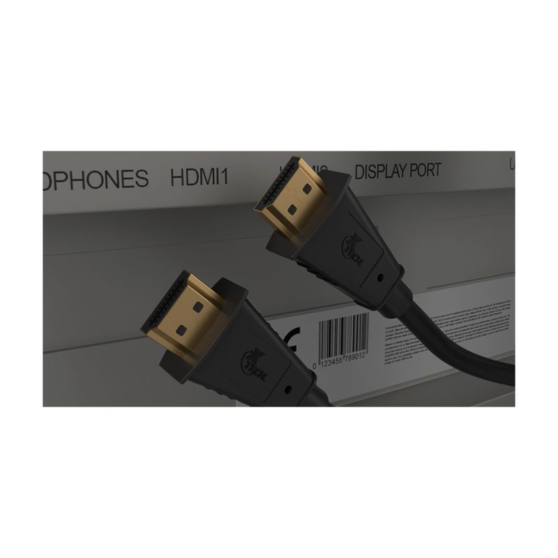 Cable HDMI macho a HDMI macho Xtech de resolución hasta 3840x2160p y longitud 7.62 m, primer plano de los conectores