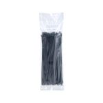 Paquete 100 unidades cinta de amarre negra 11 pulgadas 50 libras 3M, vista frontal del empaque plástico transparente
