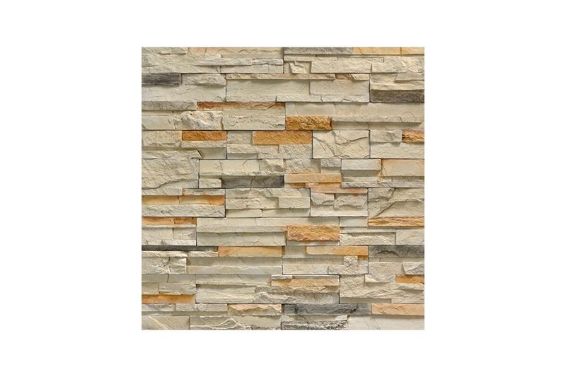 Piedra Fast Set plana Perdura Stone beige, vista frontal de revestimiento decorativo con texturas y tonos arena y gris