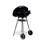Barbacoa de carbón con ruedas 46 cm Koopman, vista lateral con tapa abierta y estante inferior de rejilla