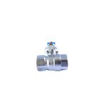 Válvula de bola 1/4 vuelta Genebre de 1/2 pulgada cromado, vista lateral con palanca de mando azul