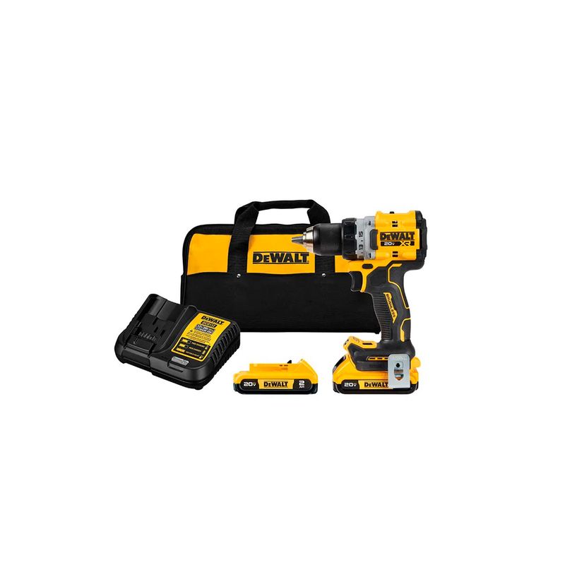 Taladro percutor 1/2 inalámbrico XR DeWALT de 20 V y 2 baterías, con maleta de transporte y cargador
