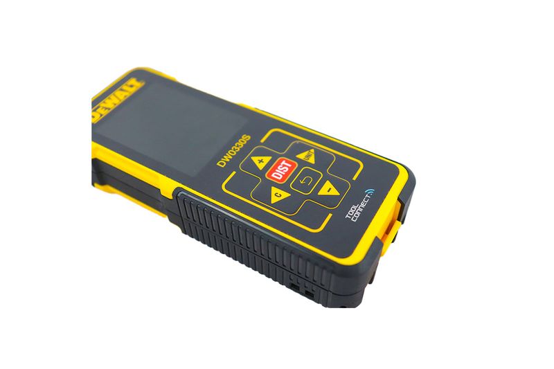 Medidor de distancia láser 100 mts DeWALT, vista superior del teclado y pantalla digital