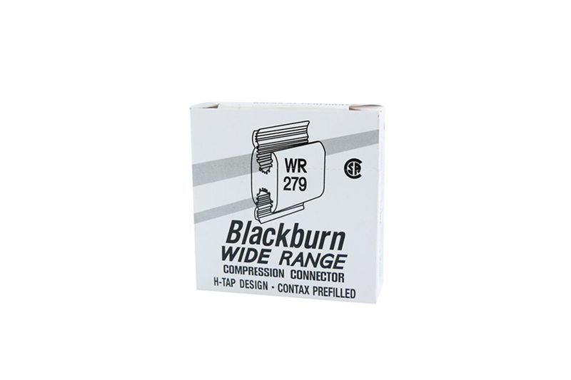 Conector de compresión tipo H Burndy caja 4 principal 2/0-1 derivación 2/0 a 1, empaque blanco con ilustración del producto