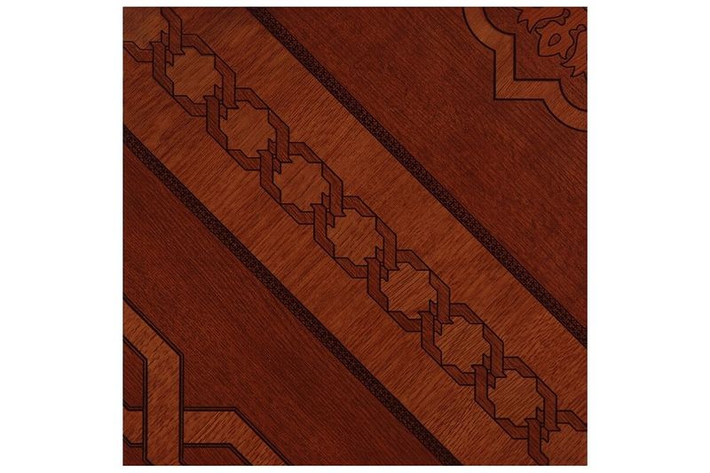 Baldosa 33 x 33 madera Ceilán geométrico semibrillo Lamosa, primer plano del diseño entrelazado en tono café