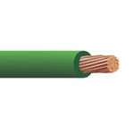 Cable THHN Phelps Dodge calibre 10 verde, vista lateral con corte transversal que muestra los hilos de cobre internos