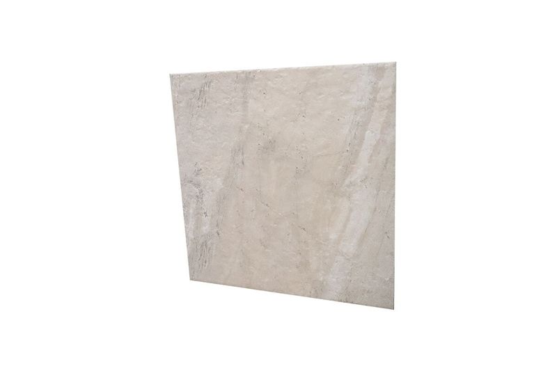 Baldosa Salonica 55x55 hueso mármol PEI4 Lamosa, vista frontal de la pieza cerámica con vetas marmoleadas