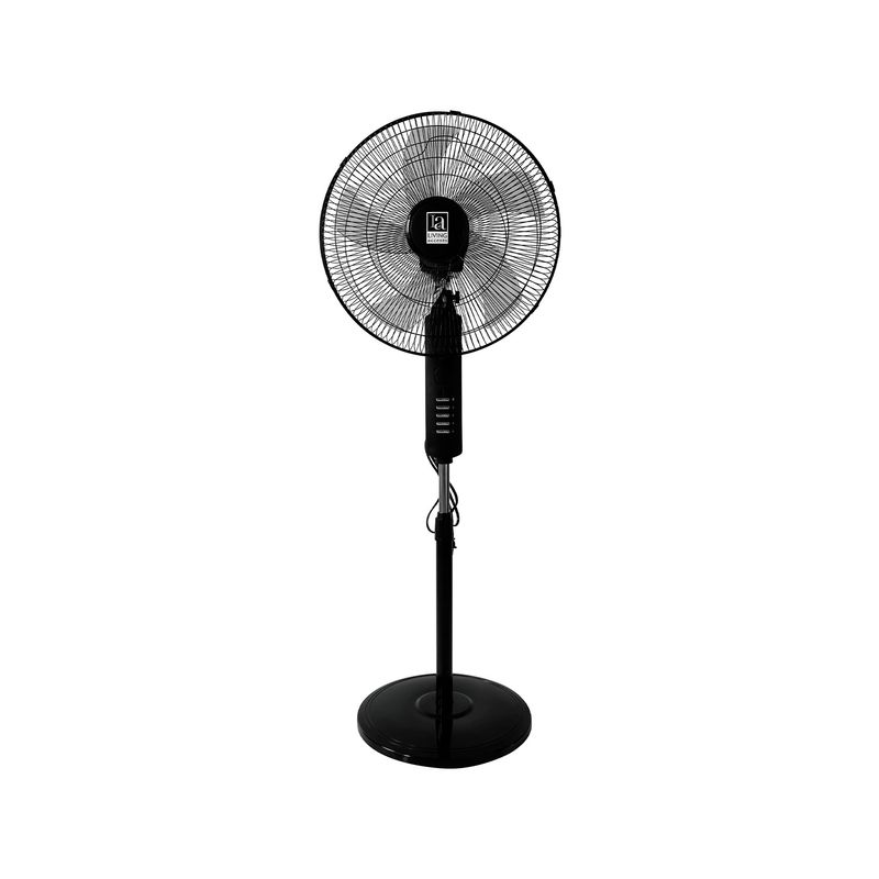 Abanico de pedestal 18 pulgadas 75 W 120 V negro Living Accents, vista frontal completa sobre fondo blanco
