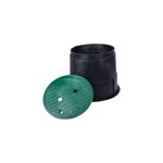 Caja de registro redonda 10 pulgadas con tapa verde para red de tierra Sinsa, cuerpo negro con tapa verde a un costado