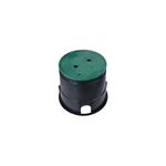 Caja de registro redonda 10 pulgadas con tapa verde para red de tierra Sinsa, vista en perspectiva del cuerpo negro