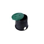 Caja de registro redonda 10 pulgadas con tapa verde para red de tierra Sinsa, vista abierta con tapa apoyada sobre el