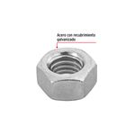Tuerca hexagonal 7/16 pulgadas 11 mm 60 pza Fiero, primer plano con texto indicando acero con recubrimiento galvanizado