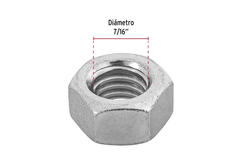 Tuerca hexagonal 7/16 pulgadas 11 mm 60 piezas Fiero, vista superior con indicador gráfico del diámetro interno