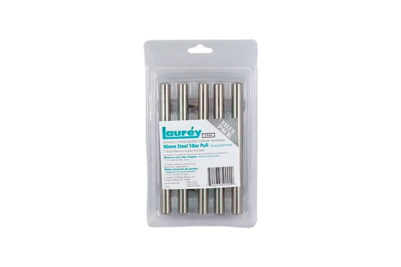 Haladera de barra 5 piezas Laurey acero 96 mm, juego completo en empaque plástico transparente con etiqueta blanca