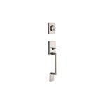 Cerradura pichel Branton llave/mariposa Kwikset satín níquel, vista frontal del juego de manija y cilindro cuadrado