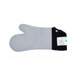 Guante para cocina surt Sinsa, vista lateral del guante gris con textura de rombos y puño negro con etiqueta