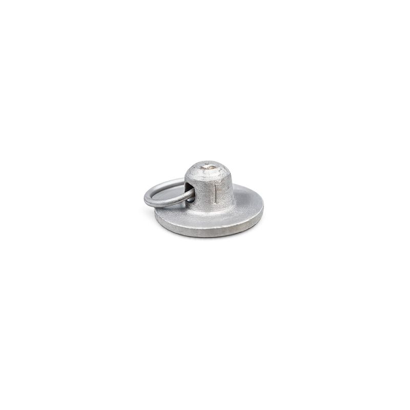 Tapón para lavandero Plycem Eureka, vista lateral del accesorio metálico con anillo de sujeción