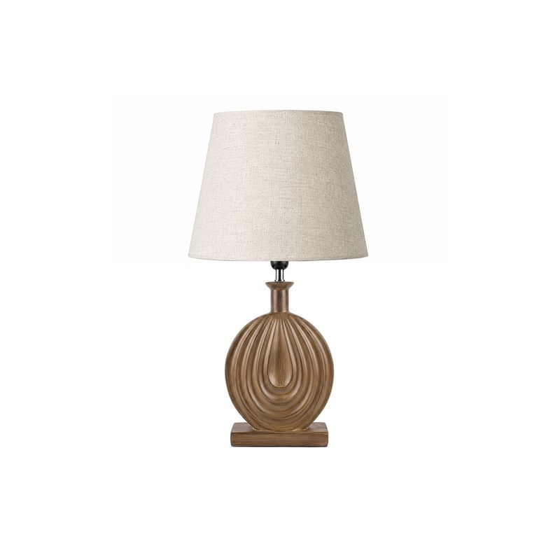 Pantalla para lámpara de mesa Lumara II 35 cm beige/café Concepts, vista frontal de la lámpara armada sobre fondo blanco