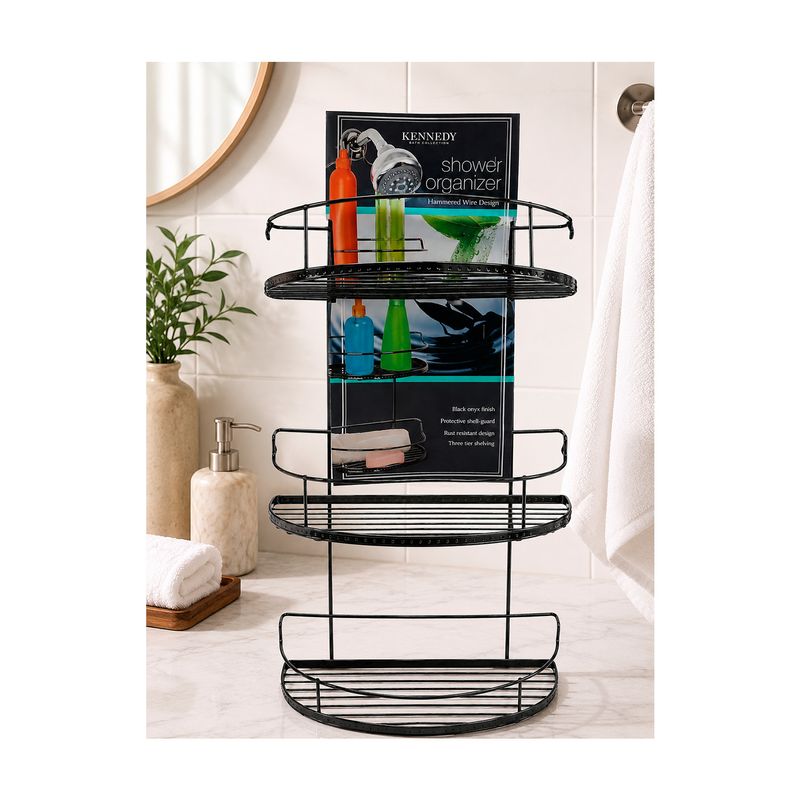 Organizador de ducha colgante para baño 27 x 15.5 x 63.5 cm plateado Kennedy Bath Bliss, vista frontal en color negro