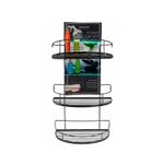 Organizador de ducha colgante para baño 27 x 15.5 x 63.5 cm plateado Kennedy, estructura de tres niveles frente a su empaque