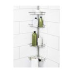 Organizador de ducha 4 niveles extendible satín níquel Zenna Home, instalado en esquina con botellas y esponja