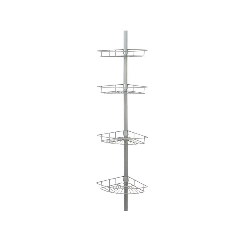 Organizador de ducha 4 niveles extendible satin nickel Zenna Home, vista frontal del estante metálico con cuatro bandejas