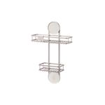 Organizador de ducha 2 niveles aluminio/trans iDesign, vista frontal del estante doble con bandejas circulares