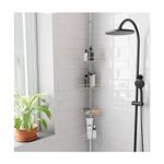 Organizador de ducha 4 niveles extendible satín níquel Zenna Home, instalado en esquina con artículos de aseo personal