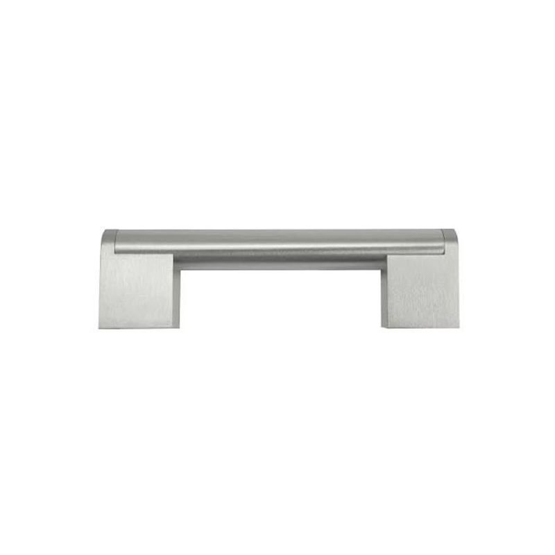 Jaladera de barra Tribeca de 3-3/4 pulgadas (96 mm) níquel satinado Laurey, vista frontal del tirador metálico