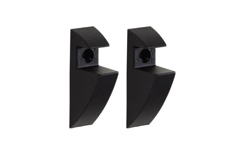 Soporte para repisa Dolle de 2 piezas, 3/4 pulgadas, negro tipo clip, par de piezas en vista frontal diagonal