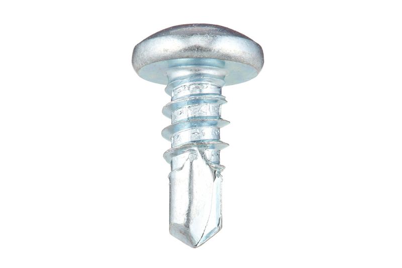 Goloso metal cabeza redonda autorroscante 8-10x1/2 pulgadas estrella Hillman, vista frontal del tornillo en metal plateado