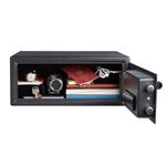 Caja de seguridad digital Sentry Safe de 0.7 pies cúbicos, abierta y llena con pasaporte, cámara, reloj y llaves