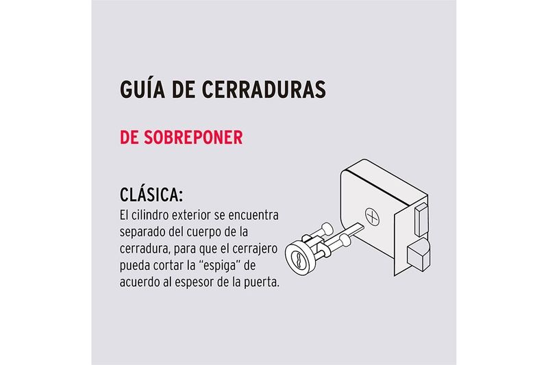 Cerradura parche Hermex madera izquierda, gráfico de guía de cerraduras de sobreponer con esquema técnico del cilindro