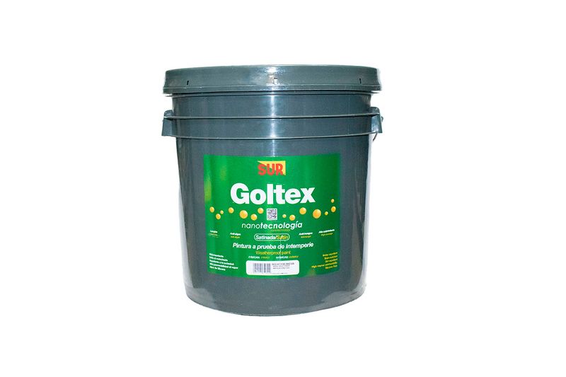 Base látex Goltex 1100 cubeta media satinado superior Sur, envase plástico gris con etiqueta verde y amarilla