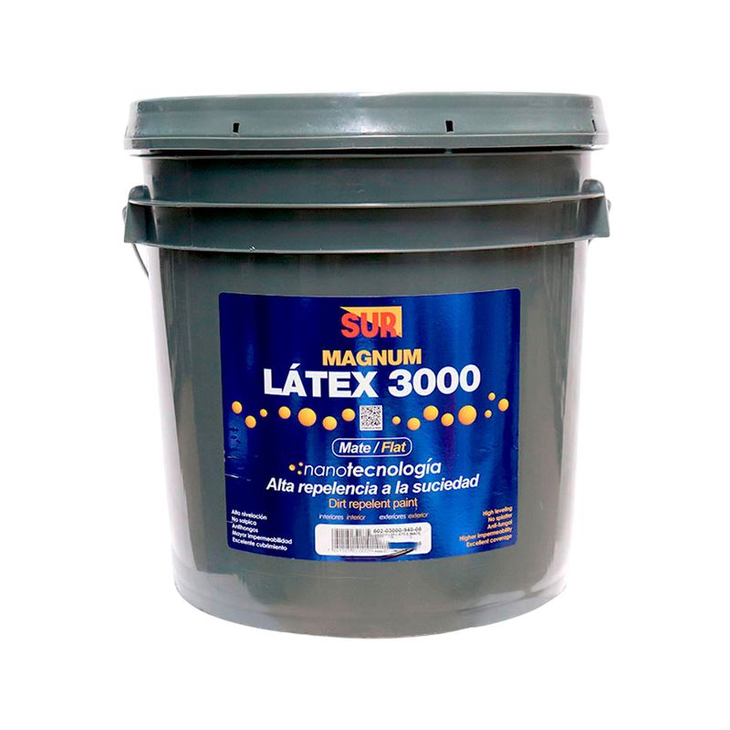 Base látex 3000 deep mate estándar Sur, cubeta plástica gris con etiqueta azul y amarilla