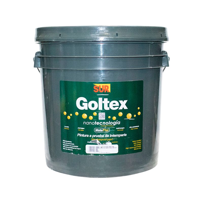 Base látex Goltex 1000 Sur cubeta deep mate superior, cubeta plástica gris con etiqueta verde y amarilla