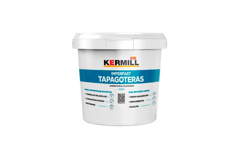 Tapagotera Imperfast Sur gris estándar, envase plástico blanco con etiqueta informativa y tapa hermética