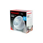 Abanico de mesa Turbo Force 3 velocidades blanco Honeywell mod. HT904V3, en su caja con ilustración del equipo