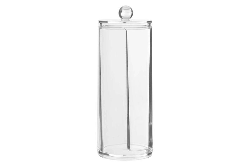 Organizador de almohadillas de algodón acrílico 20 cm 5five, recipiente cilíndrico transparente con tapa y pomo esférico