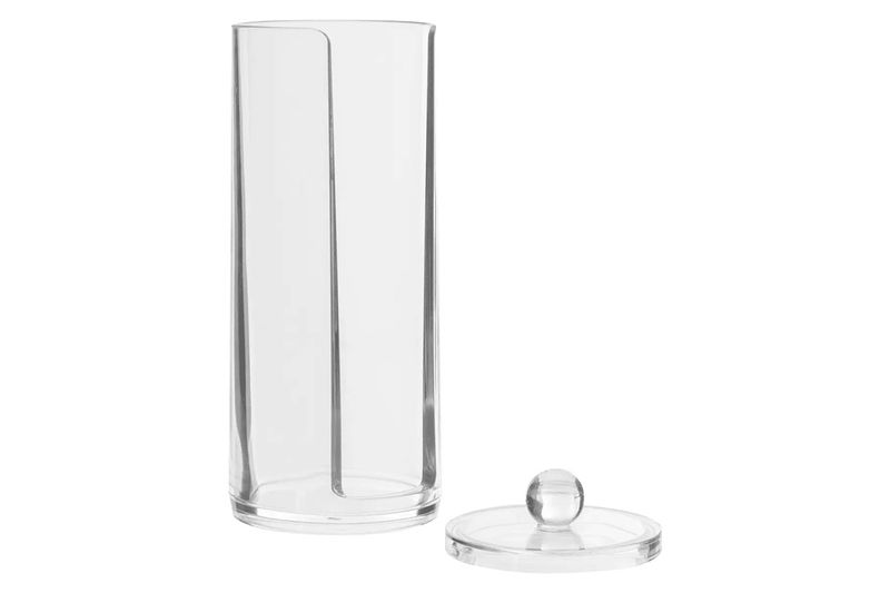 Organizador de almohadillas de algodón acrílico 20 cm 5five, recipiente cilíndrico transparente con tapa a un lado