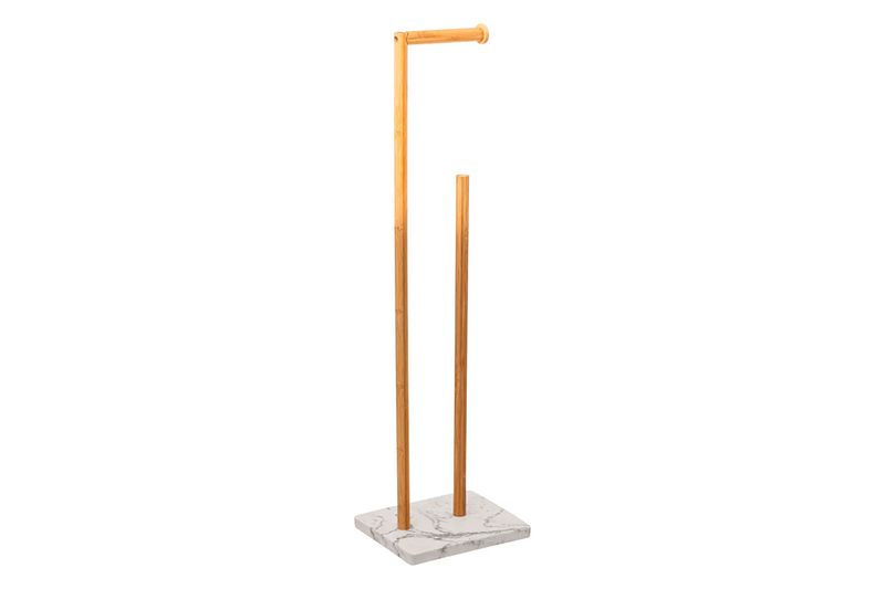 Dispensador de papel toalla con soporte Five Simply Smart 5five, vista lateral del soporte de bambú con base de mármol
