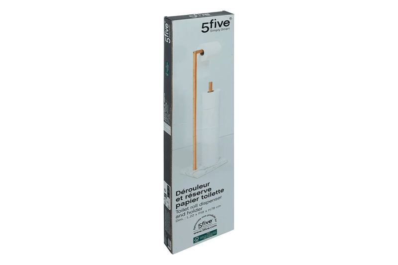 Dispensador de papel toalla con soporte Five Simply Smart 5five, en su empaque rectangular con ilustración del producto