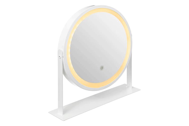 Espejo giratorio con luz LED 35 cm blanco 5five Simply Smart, vista frontal con el aro de luz encendido en tono cálido