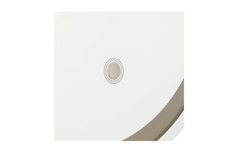 Espejo giratorio con luz LED 35 cm blanco 5five, detalle del botón circular de encendido en la base blanca