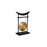 Figura decorativa Gong Toa 48x70 cm Atmosphera, vista frontal del gong dorado sobre soporte negro con mazo blanco